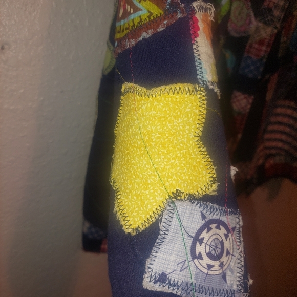 Vintage Hanes Handmade Patchwork Open Front Cardigan Size Large See Measurements - Picture 6 of 15